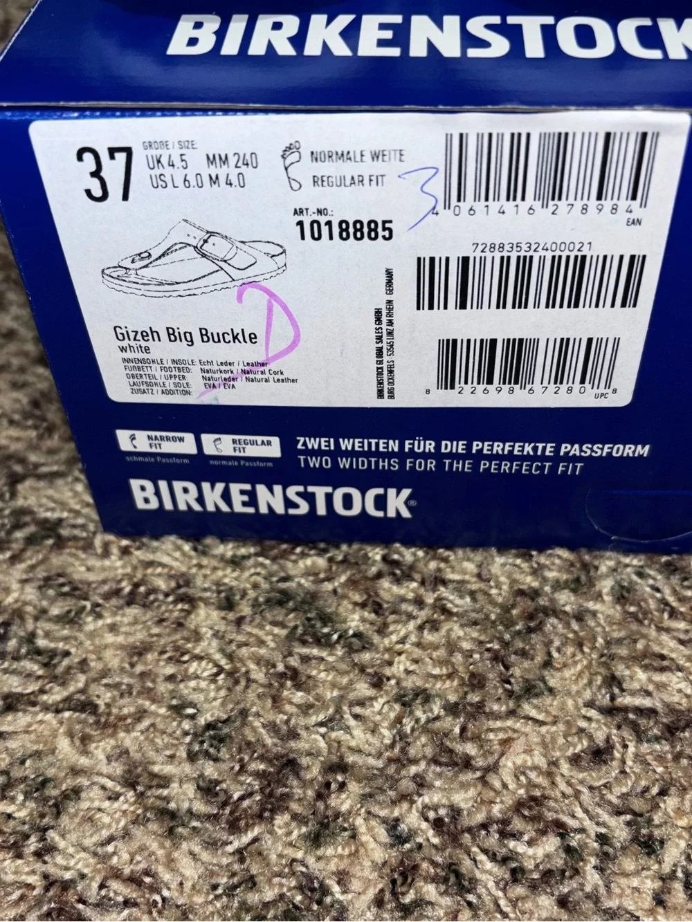 Birkenstock Womens Gizeh Big Buckle Sandals Size 37 6 White Leather Thong Slides